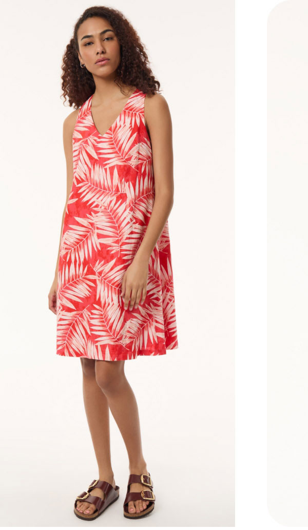 Sleeveless Trapeze Dress, Printed Linen