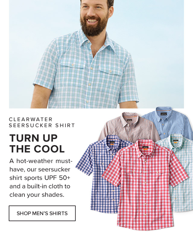 Clearwater Seersucker Shirt Turn Up the Cool A hot-weather must-have, our seersucker shirt sports UPF 50+ and a built-in cloth to clean your shades.