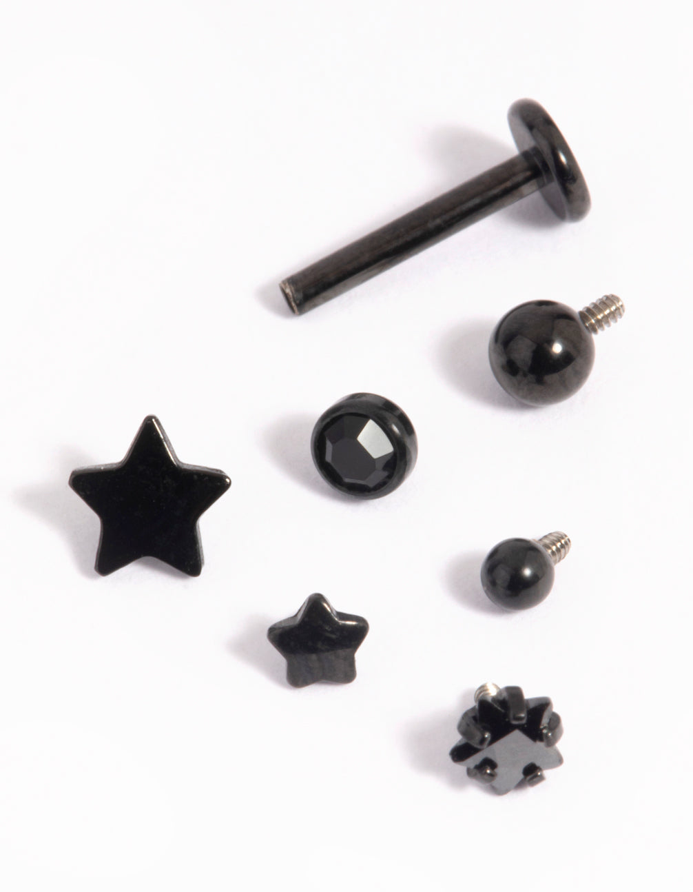 Image of Matte Black Surgical Steel Diamante Star Flat Back 6-Pack