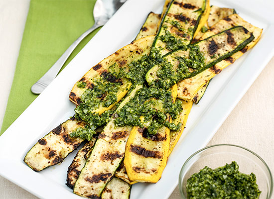 image of Mixed Grill of Summer Squash and Zucchini with Pesto