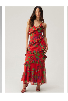 Floral Ruffle Tiered Chiffon Maxi Dress