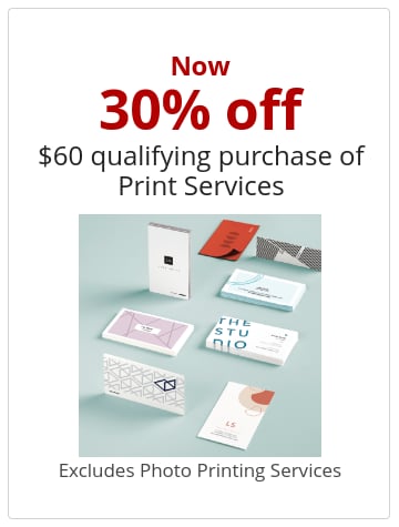 Now 30% off $60 qualifying purchase of Print Services Excludes Photo Printing Services