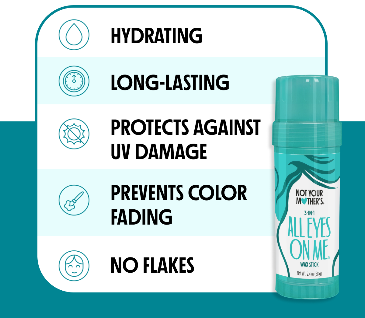 Hydrating, long-lasting, protects against UV damage, prevents color fading, no flakes