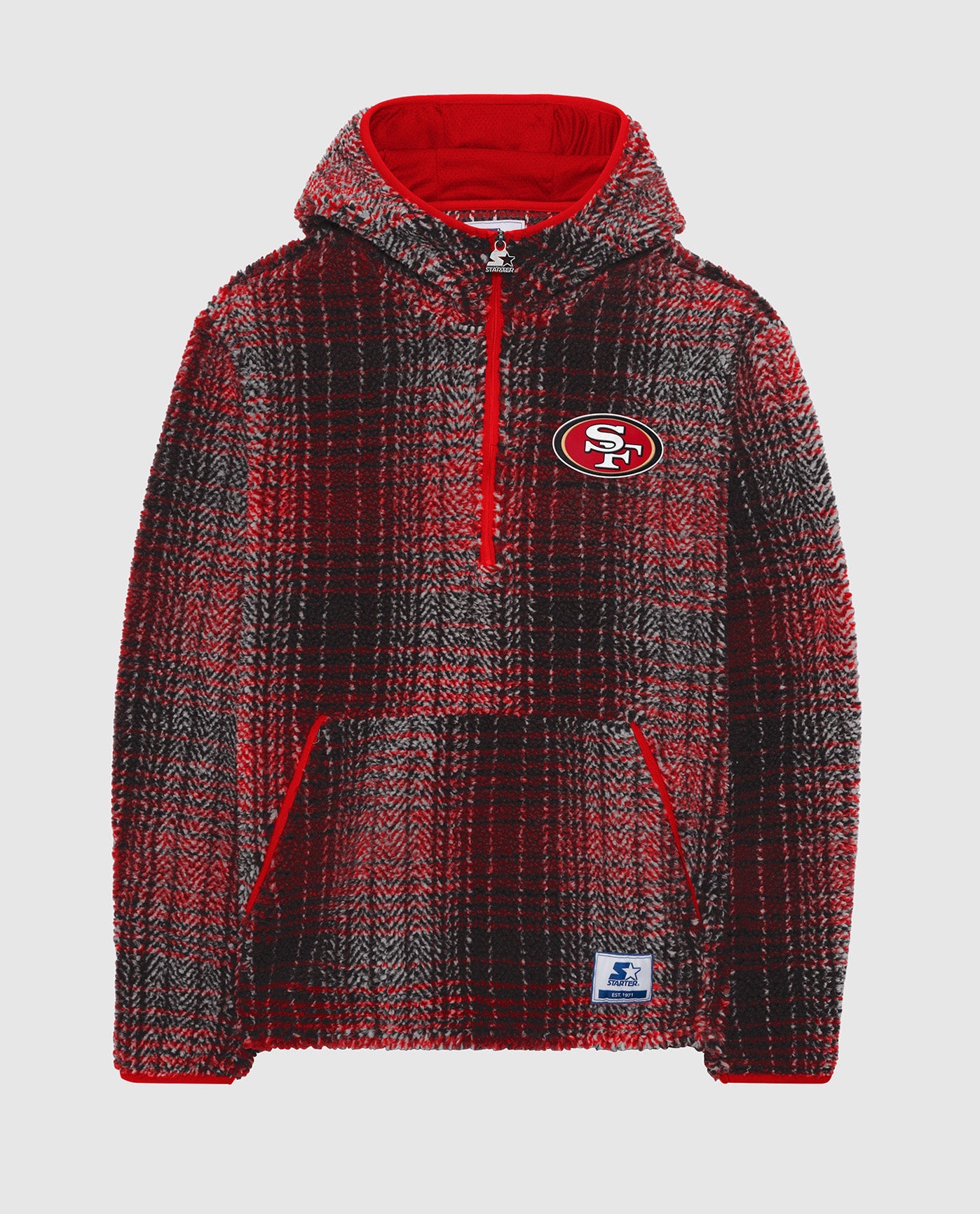 Image of San Francisco 49ers Gus Plaid Sherpa Pullover Jacket