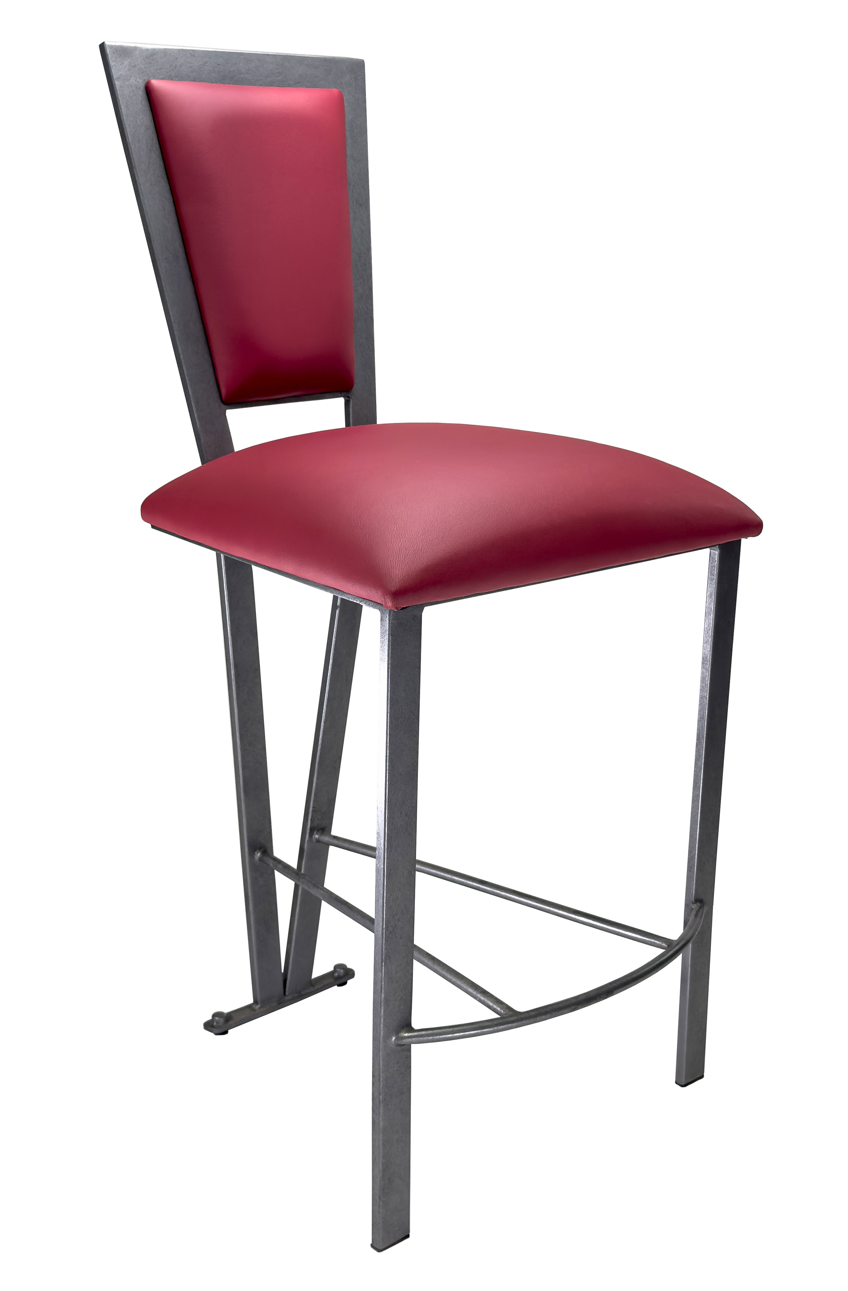 Odyssey Barstool in Silver Bisque finish with Dillon Lipstick Vinyl fabric.