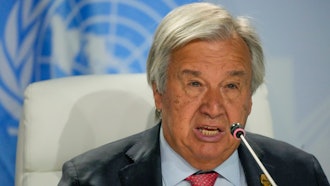 United Nations General Secretary António Guterres at the BRICS summit, Johannesburg, South Africa, Aug. 24, 2023.