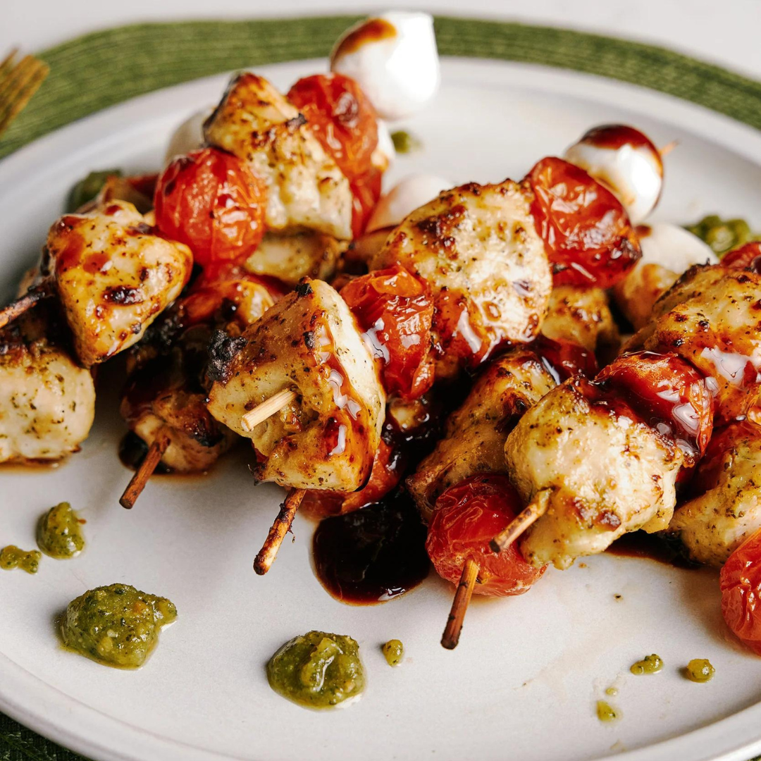 Air Fryer Pesto Chicken & Tomato Skewers