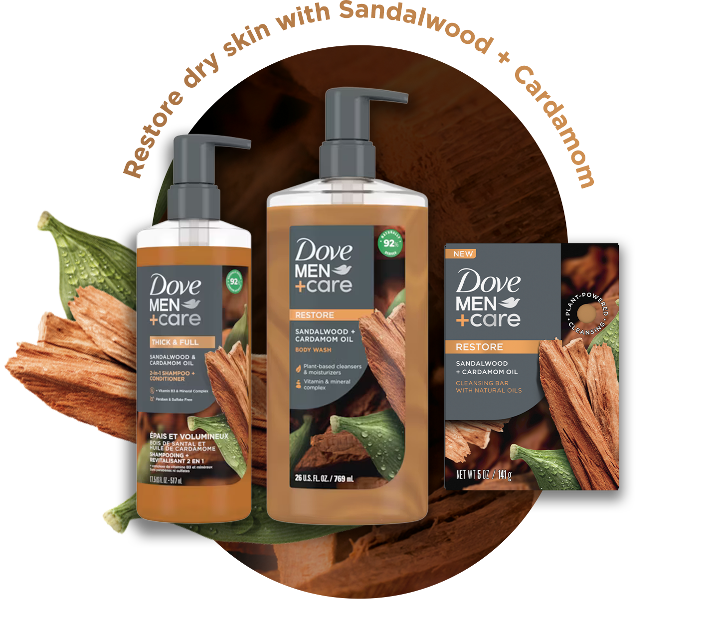 Restore dry skin with Sandalwood + Cardamom | Dove MEN +care