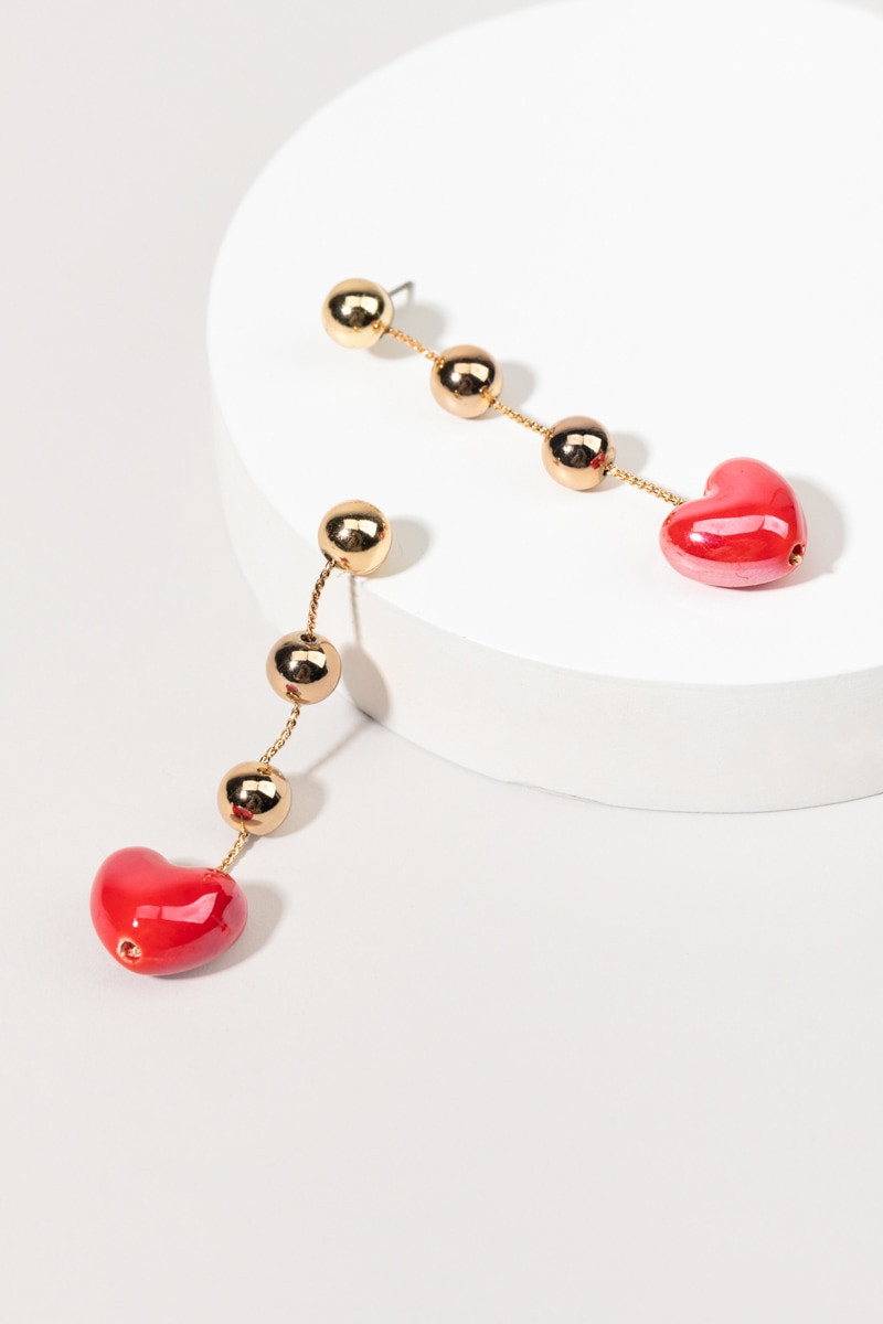 Image of Aurelia Puffy Heart On Gold Bead String Earrings