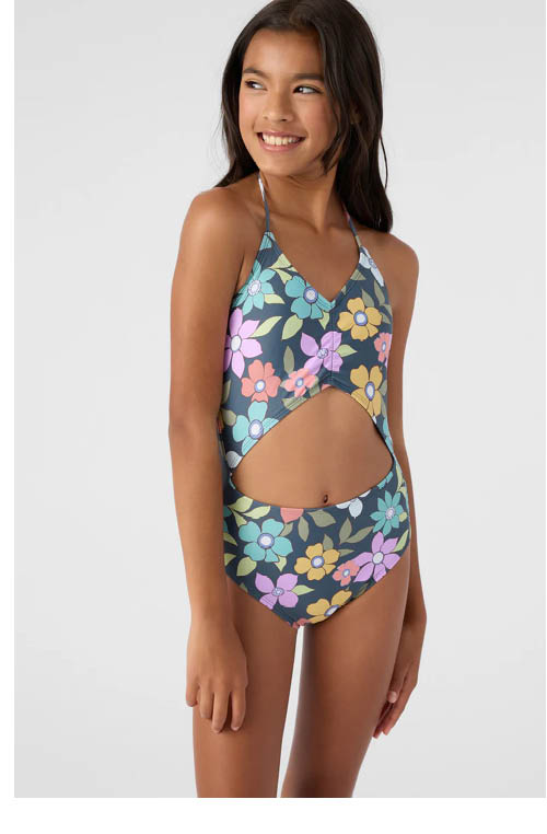 GIRL'S LAYLA FLORAL CINCHED ONE-PIECE