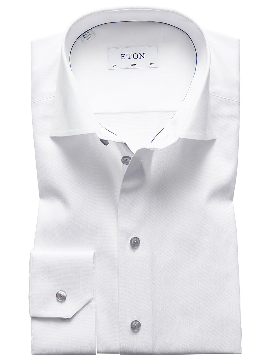 Image of Eton Slim Fit White Twill Dress Shirt With Grey Details