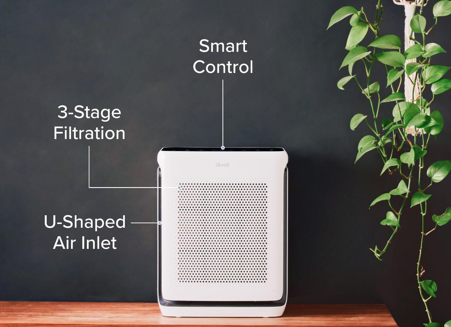 vital 200s air purifier has smart control, 3-stage filtration and u-shaped air inlet