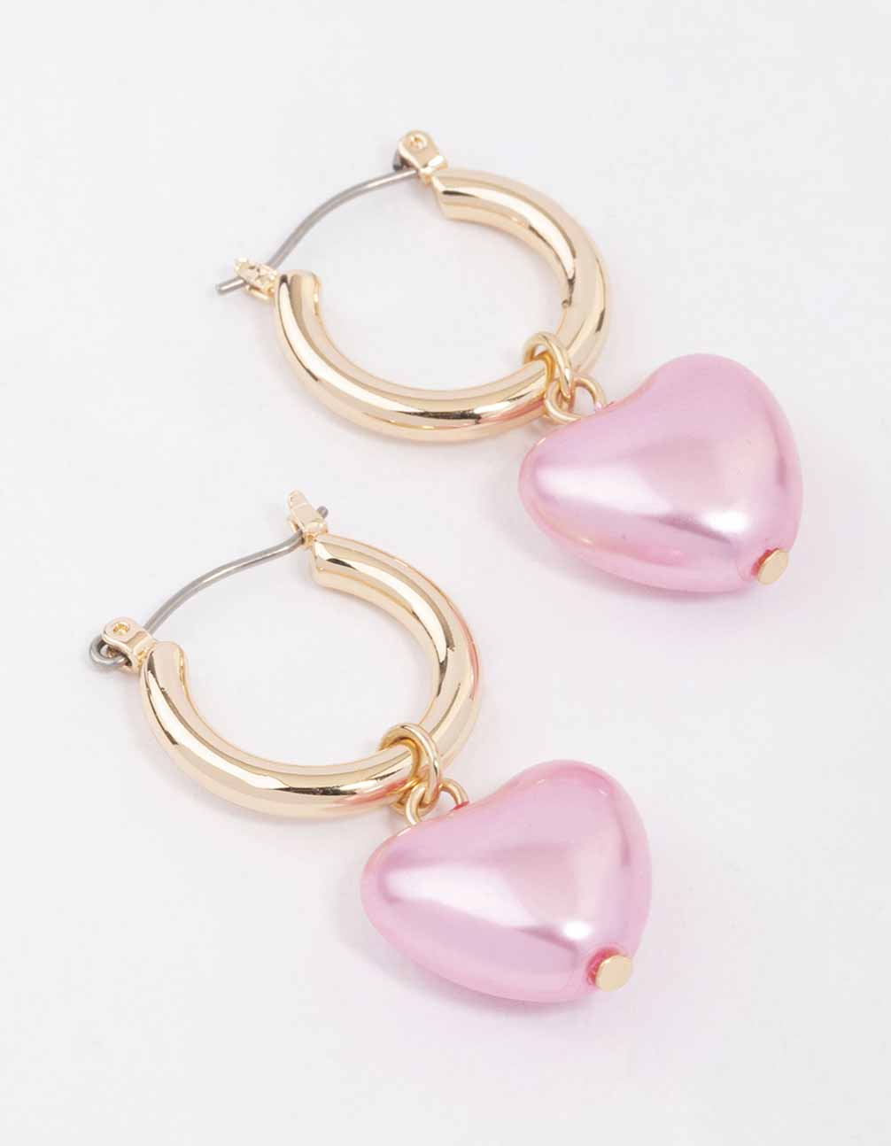 Image of Gold Chrome Pink Heart Hoop Earrings