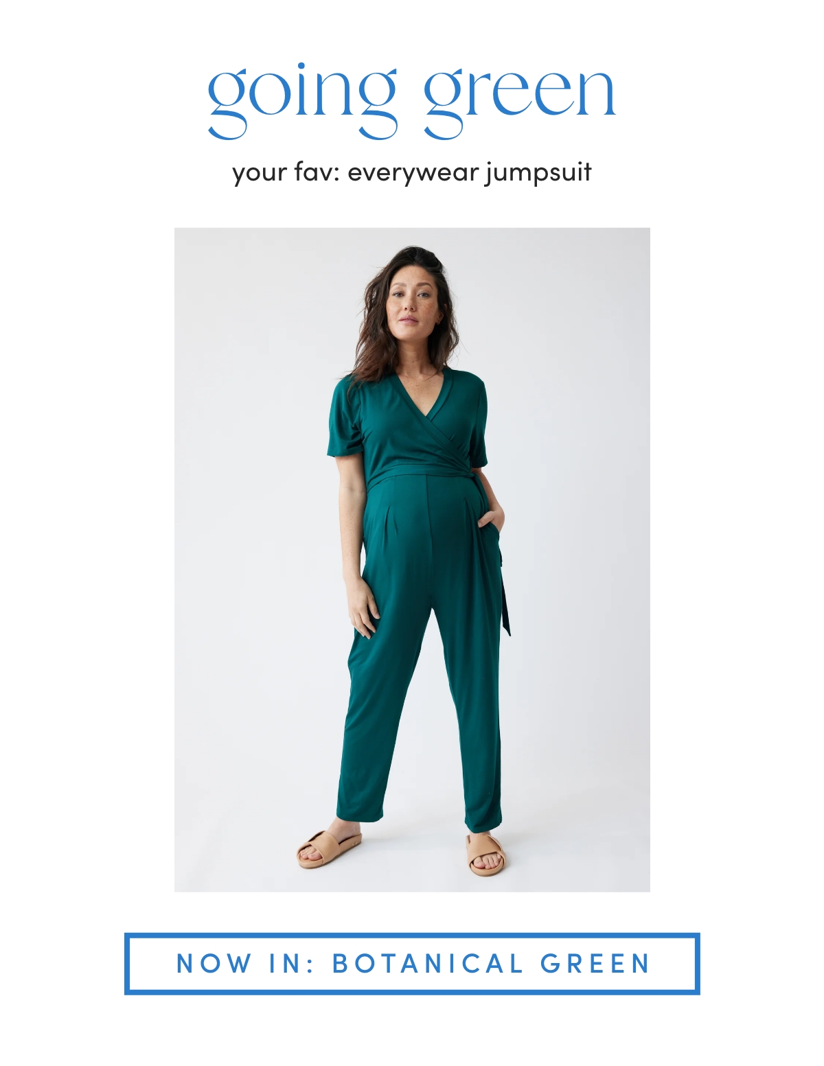 Everywere Short Sleeve Maternity Jumpsuit — Botanical Green