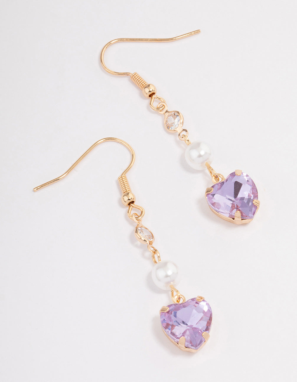 Image of Purple Heart & Pearl Drop Earrings