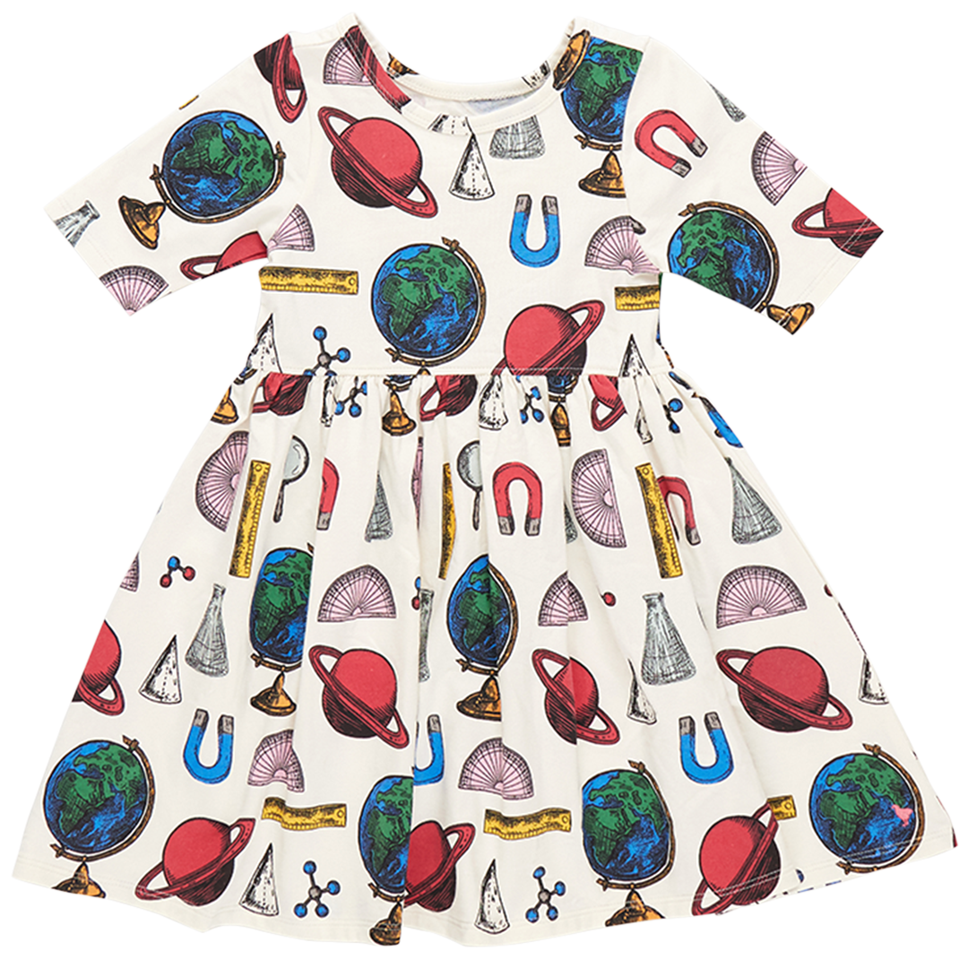 Image of Girls Organic Steph Dress - Scholar Doodle