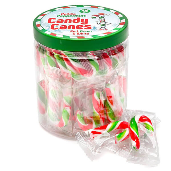 131287 - Mini Candy Canes - Red, Green, and White: 45-Piece Jar