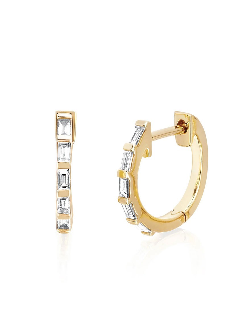 Image of EF Collection Diamond Baguette Huggie Earrings in Yellow Gold