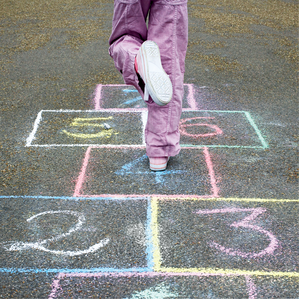 Keep your balance while playing hopscotch