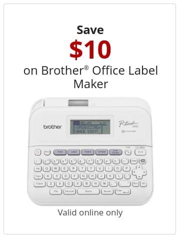 Save $10 on Brother® Office Label Maker Valid online only