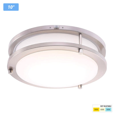 LED Flush Mount Ceiling Light, 10 inch, 120V 17W Dimmable 1050lm, 3000K/4000K/5000K Adjustable,CRI 90+, ETL Listed/ JA8, for Kitchen,Hallway,Stairwell,Damp Location, Brushed Nickel