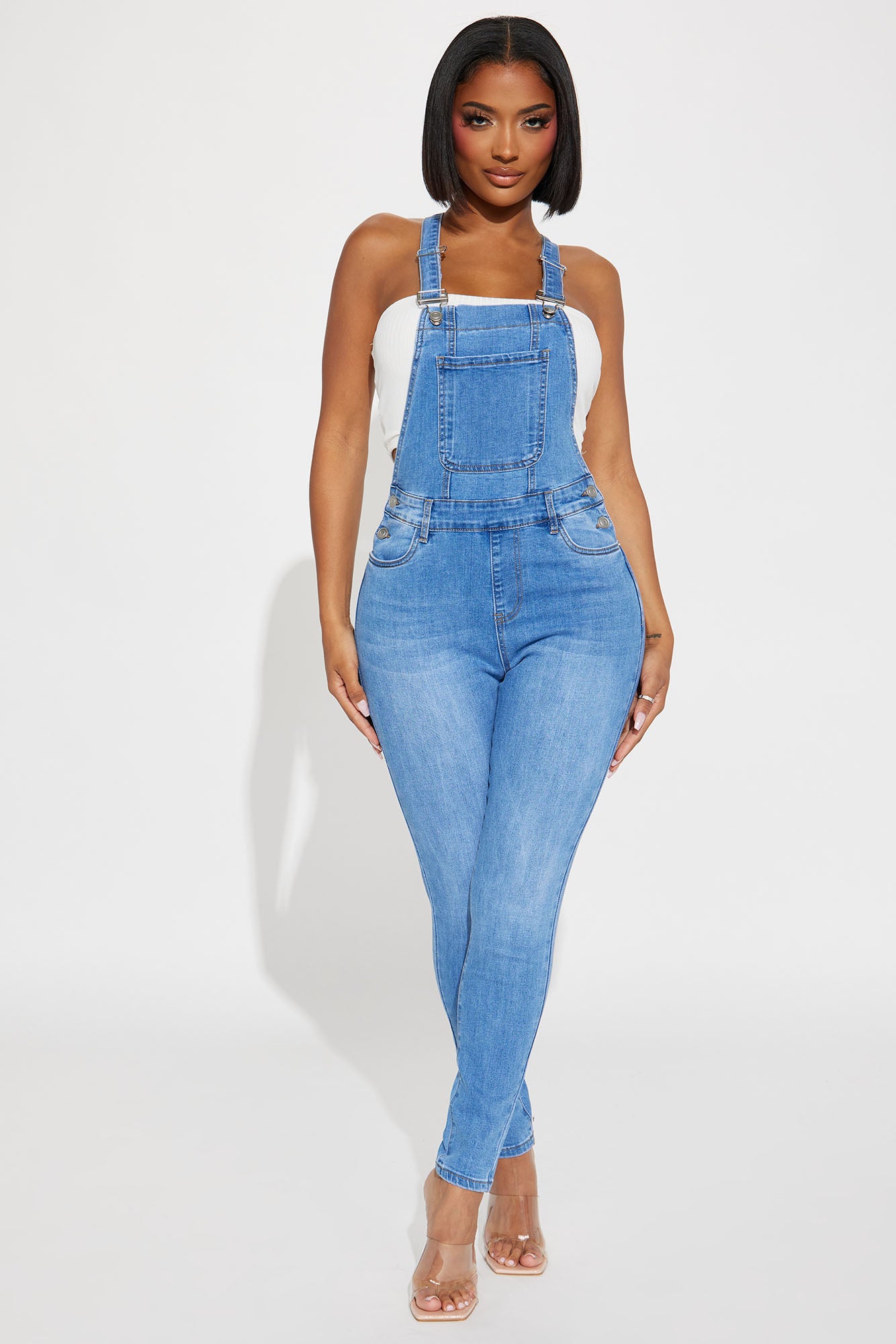 Image of Always Petty Skinny Stretch Denim Overalls - Light Wash