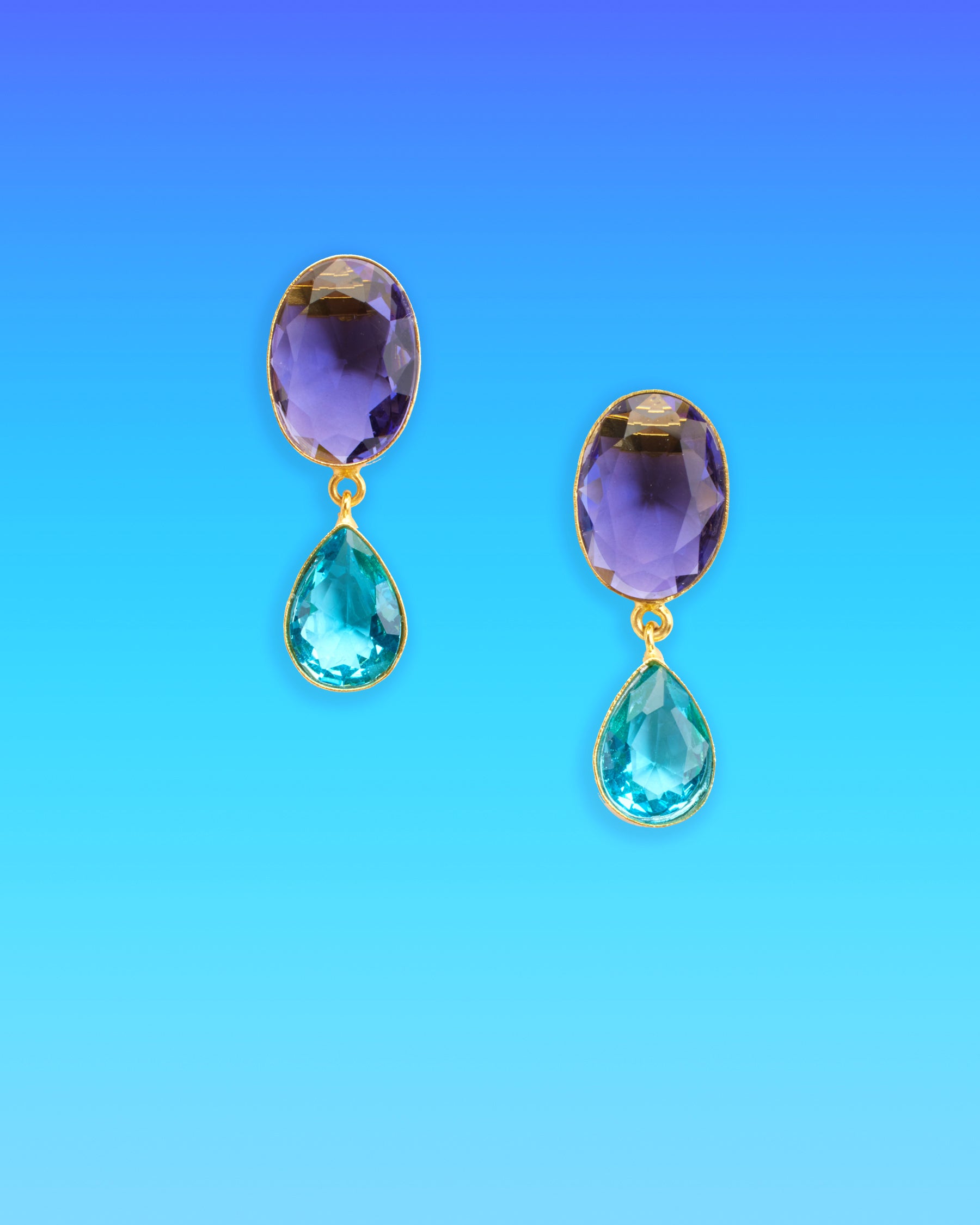 Image of Chiara Dewdrop Earrings in Amethyst Purple and Crystal Blue