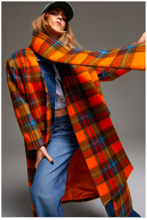 Premium Wool Blend Check Scarf Coat