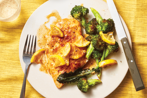 Pan-Fried Chicken with Lemony Roasted Broccoli