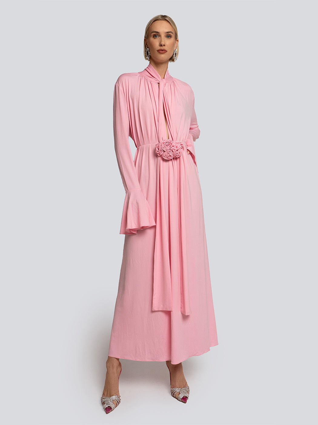 Gena Rose Accent Sheer Long Sleeve Maxi Dress