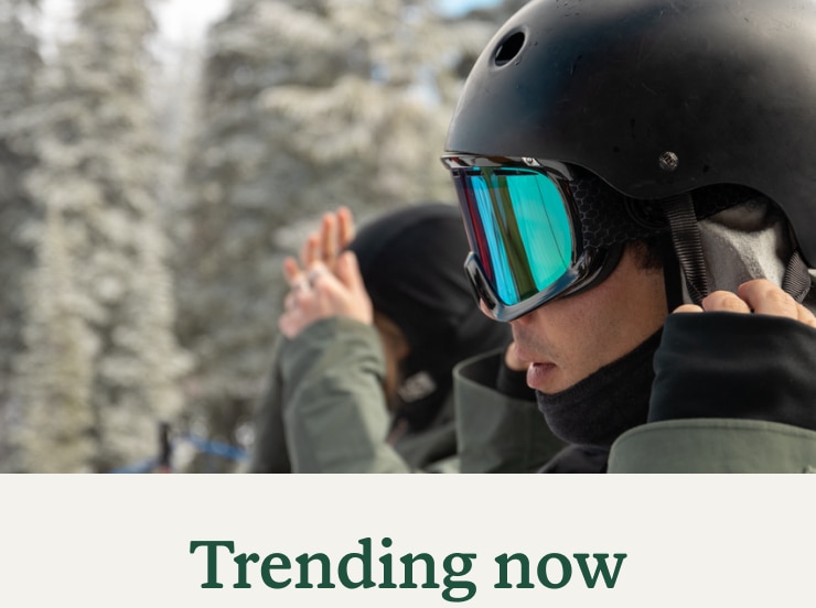 Profile shot of snowboarders. Headline: Trending now.