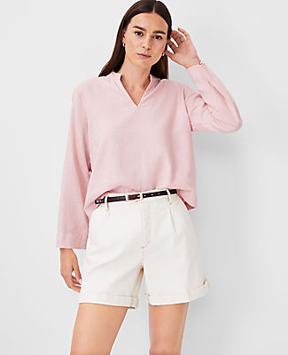 Petite AT Weekend Linen Blend V-Neck Popover