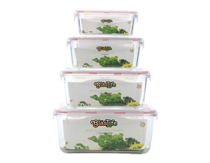 GlasLife® Airtight Rectangular Glass Containers (Set of 4)