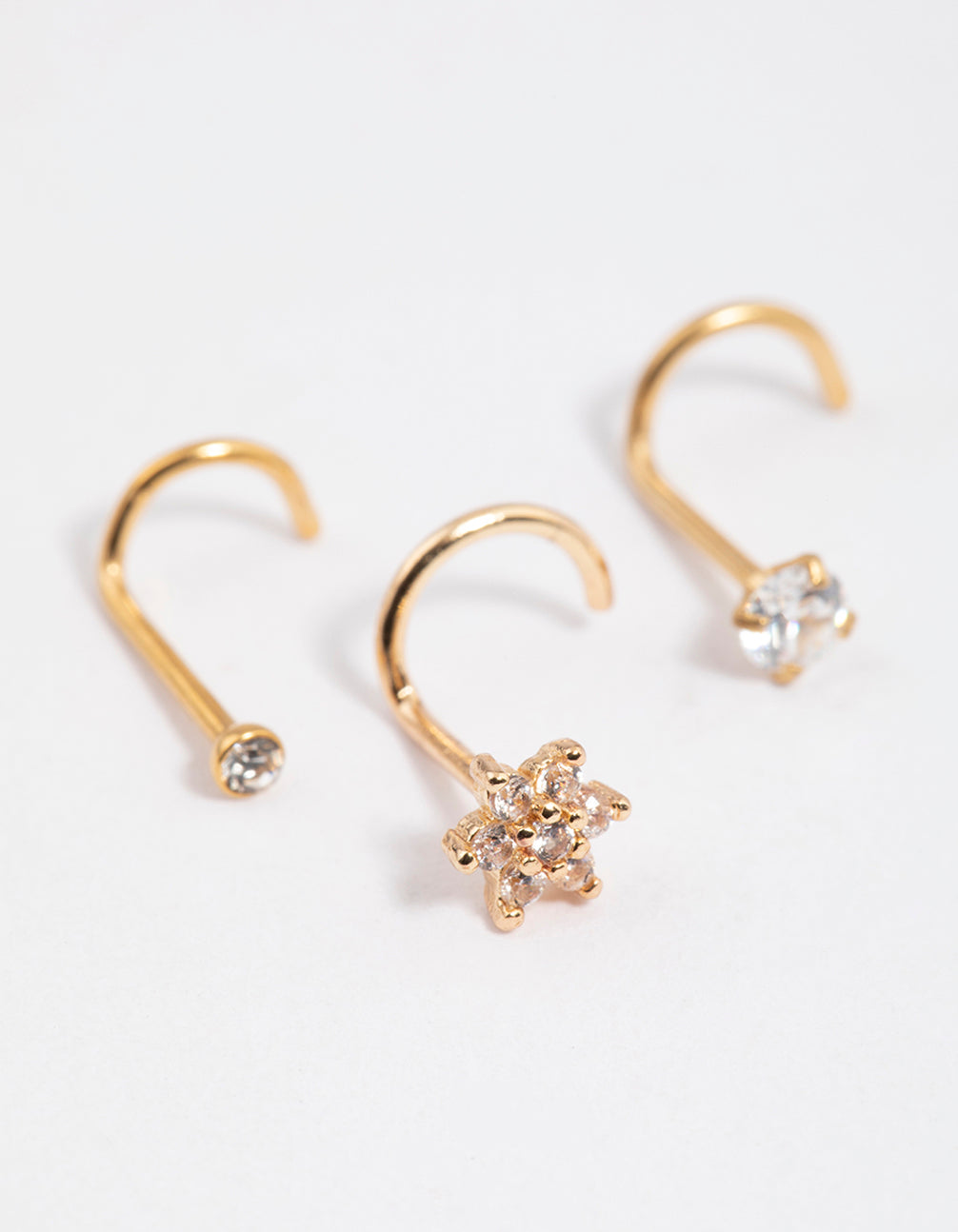 Image of Gold Plated Surgical Steel Flower Nose Stud Pack