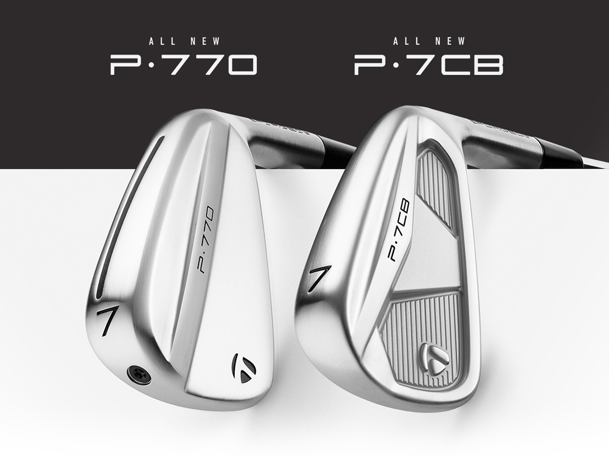 All New P770 and All New P7CB text over a close-up shot of the P770 7 iron and P7CB 7 iron