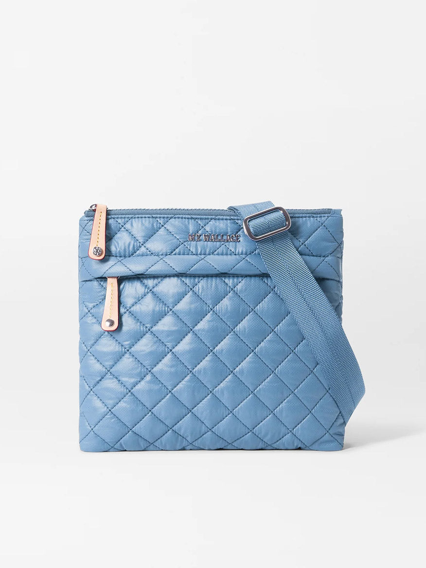 Image of MZ Wallace Metro Flat Crossbody in Cornflower Blue Oxford