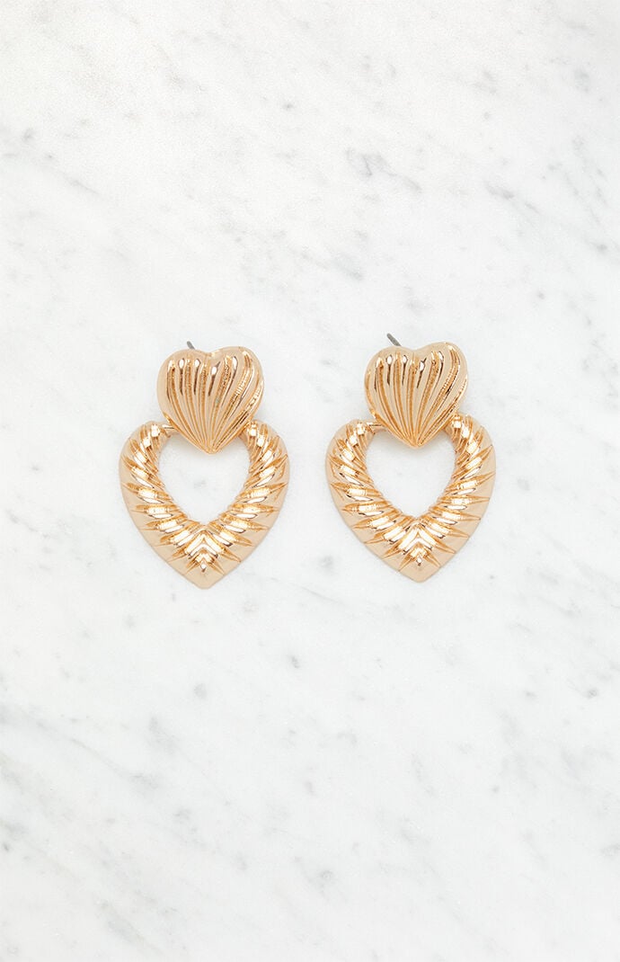 Image: Ribbed Heart Drop Earrings