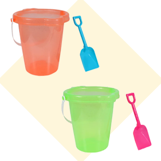 2 glittery beach pails with shovels