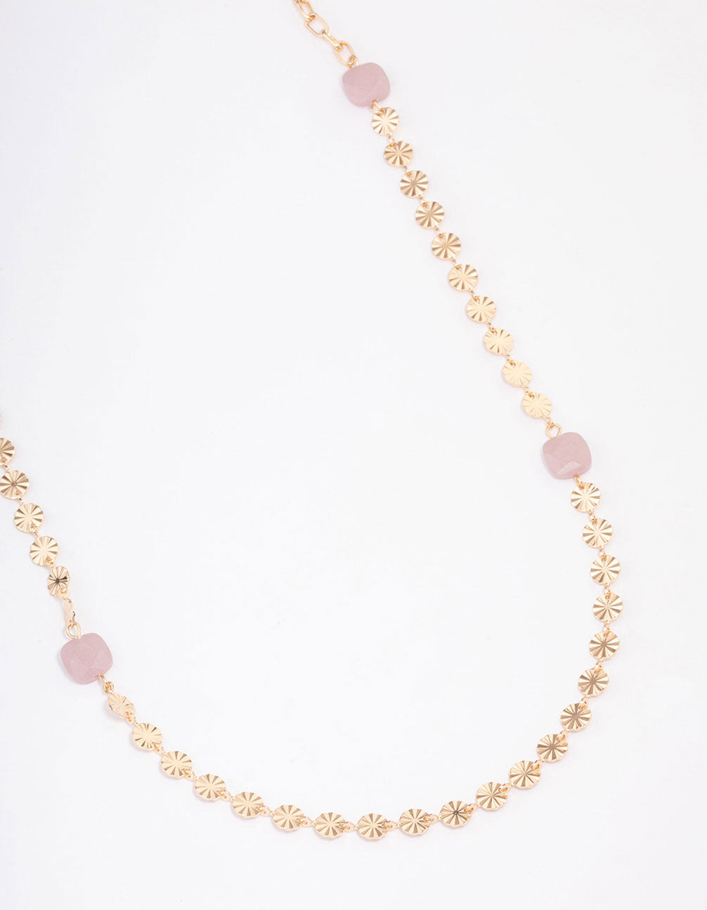 Image of Gold Rose Quartz Textured Disc Long Necklace