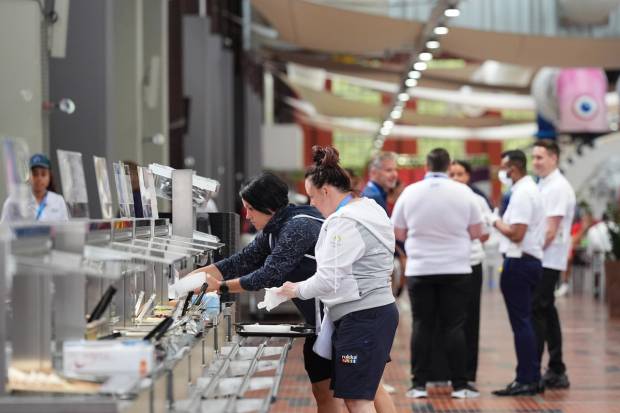 People inside the Olympic Village restaurant