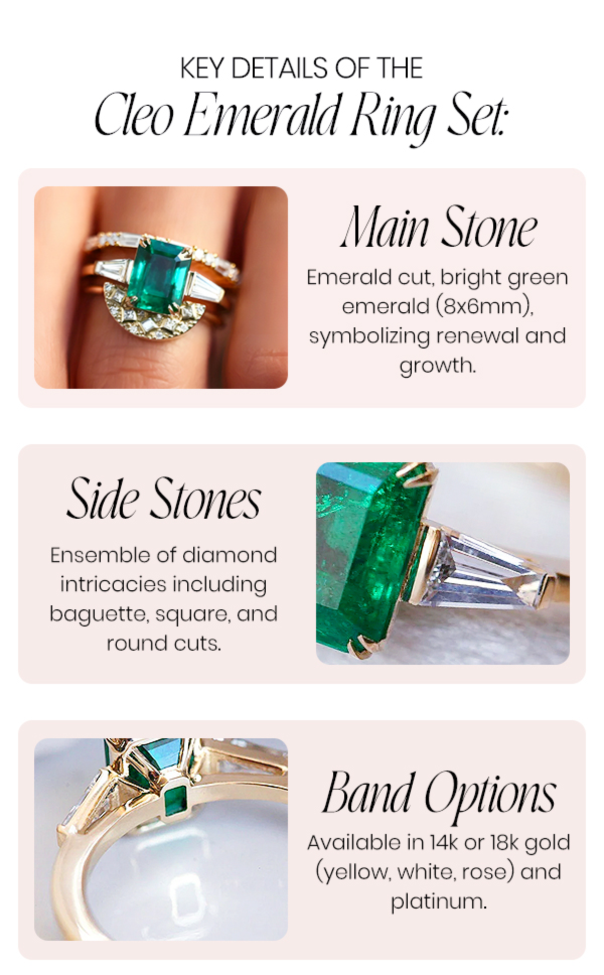 Key details of the Cleo Emerald Ring Set