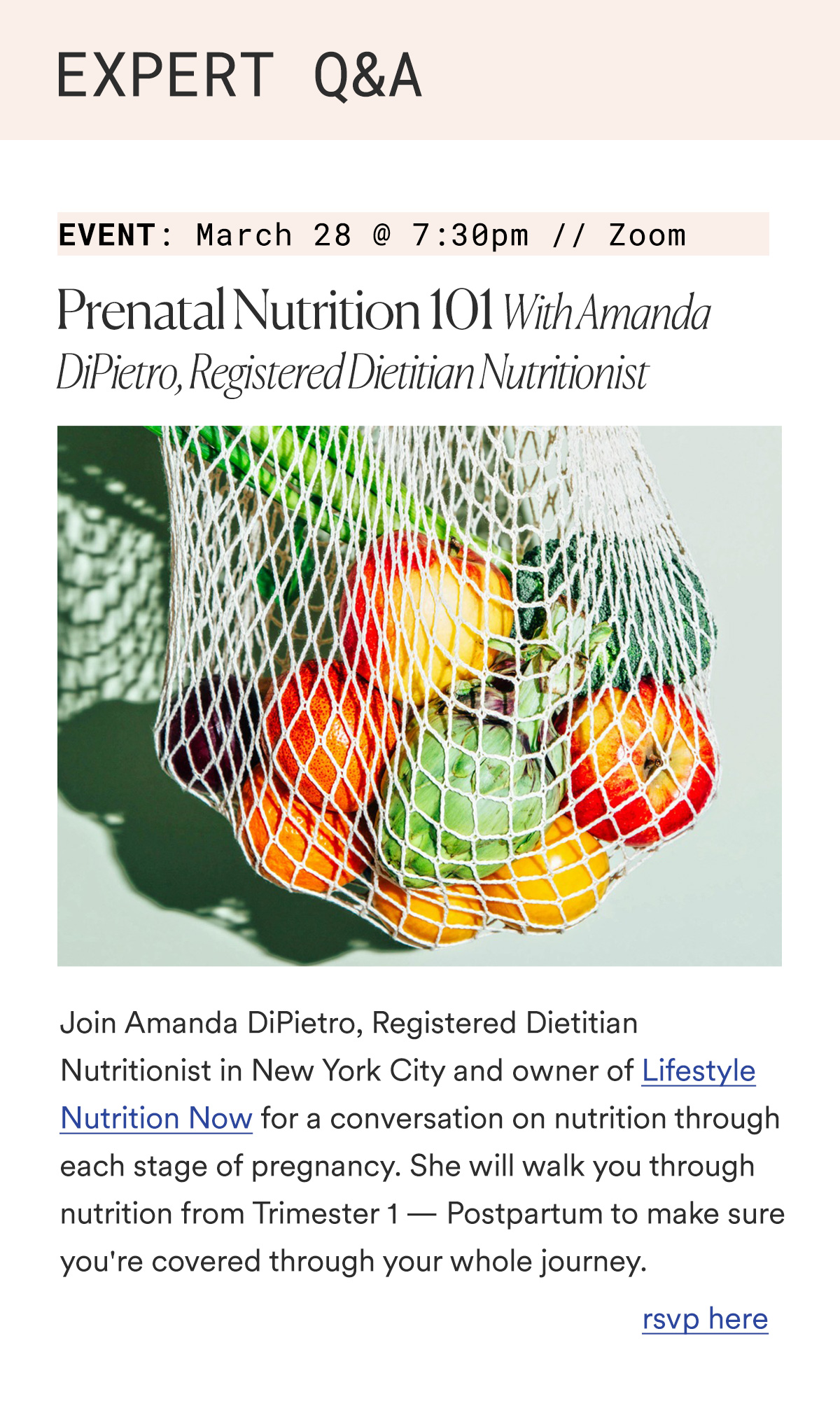 EXPERT Q&A Event: March 28th @ 7:30pm on Zoom Prenatal Nutrition 101