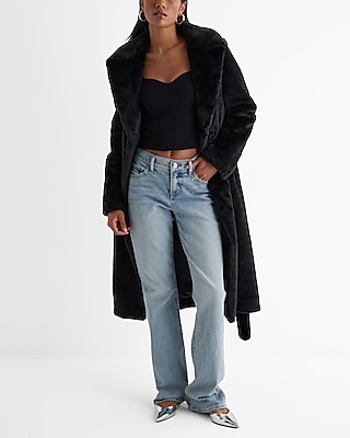 faux fur belted trench coat