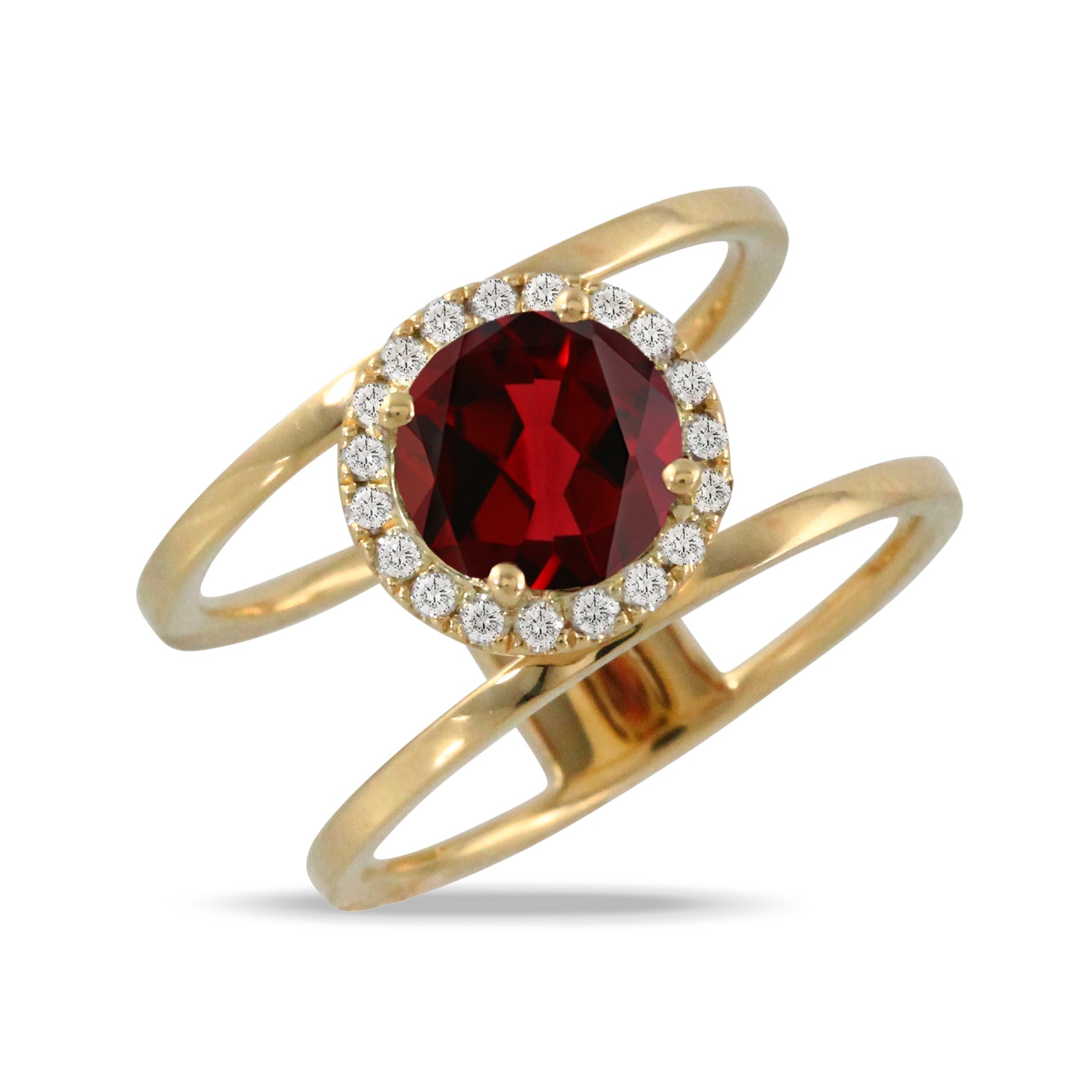 Image of Garnet and Diamond Parallel Split Shank Finger Ring Gold