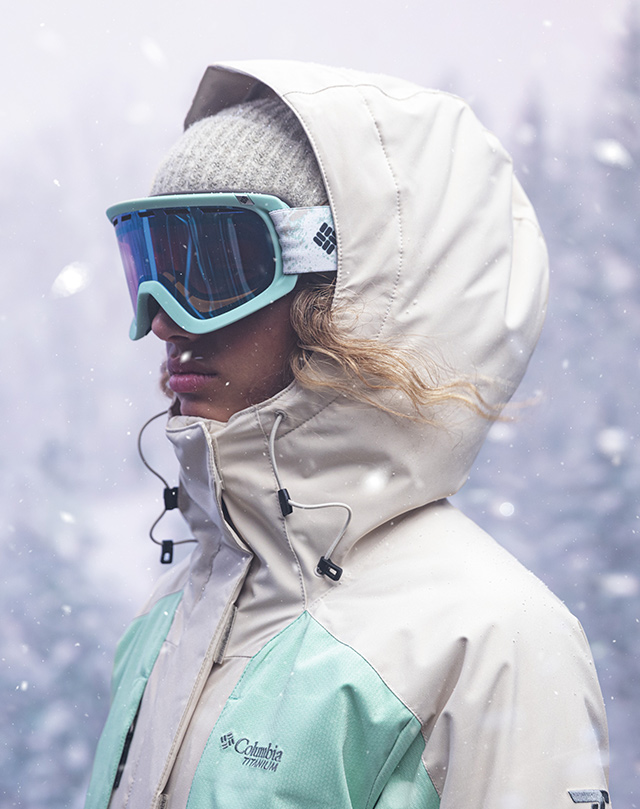 A woman in Columbia ski gear