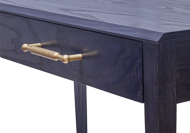 Atlantic Writing Desk in Azimuth on Ash, Tumbled Brass Hardware detail