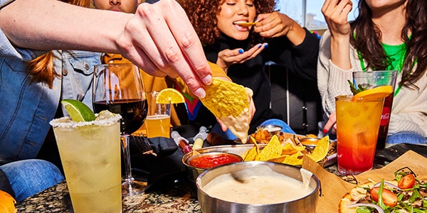 Queso blanco, chips and drinks