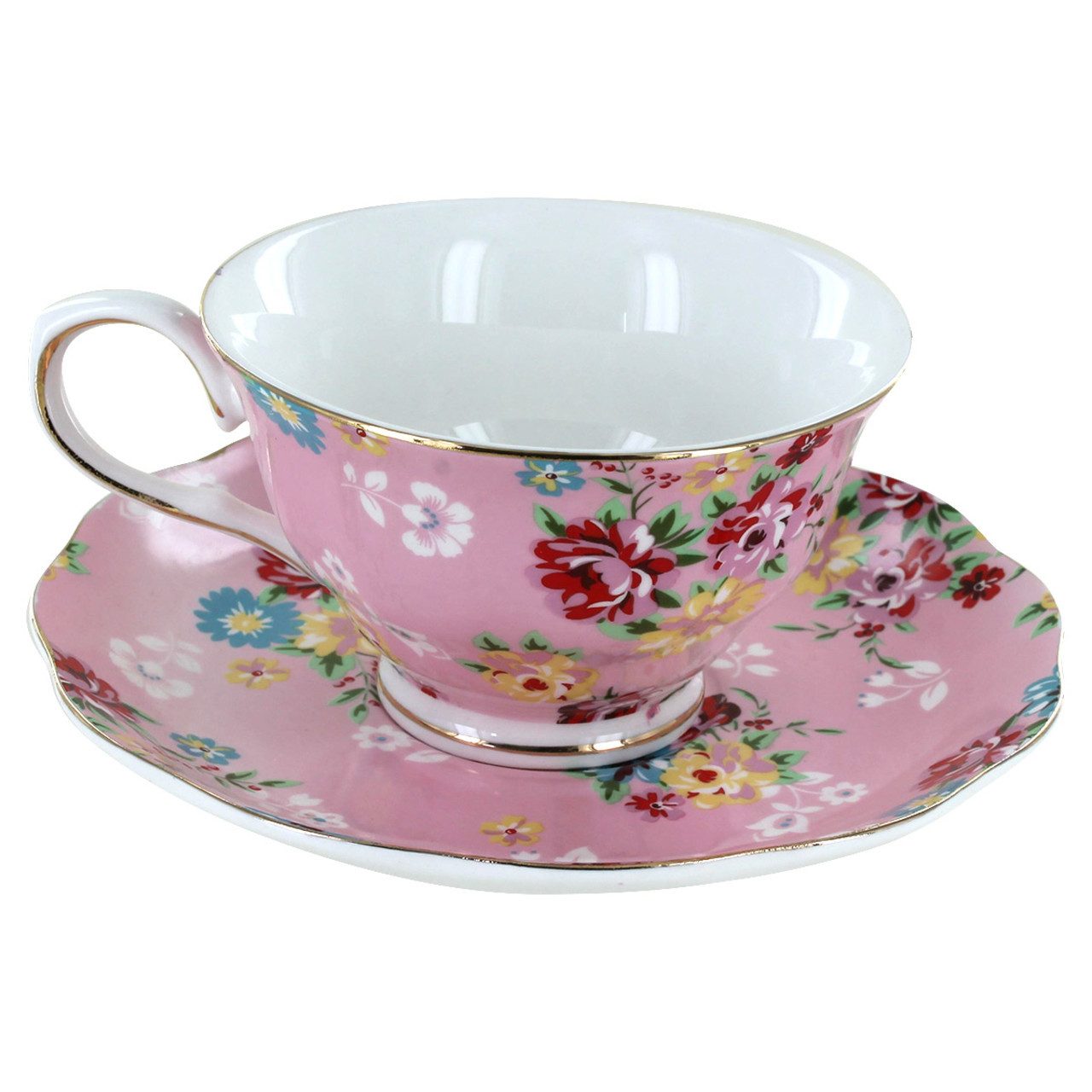 Image of Shabby Rose Pink Porcelain - Tea Cup and Saucer Set