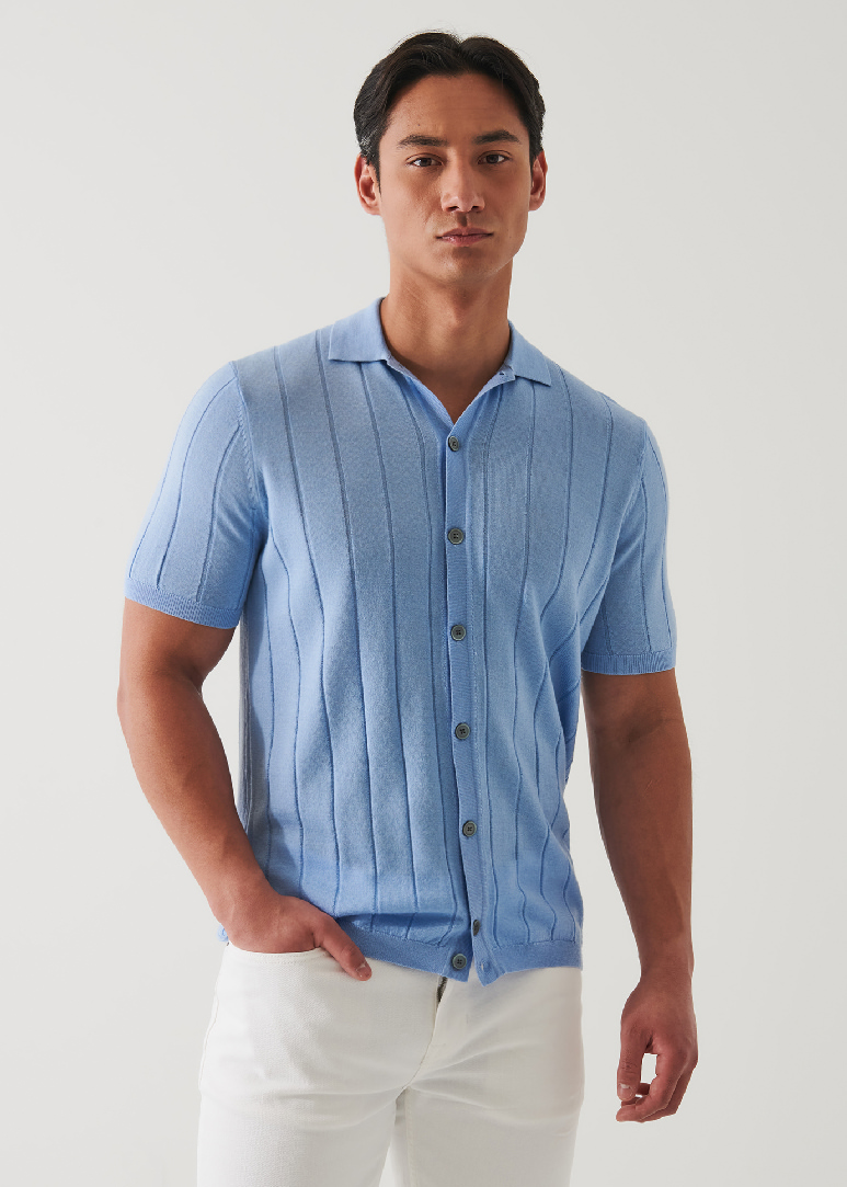 MERINO WOOL-SILK BLEND KNIT BUTTON UP