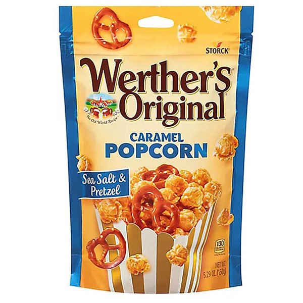 128026 - Werther's Original Caramel Popcorn with Sea Salt Pretzels Candy Packs: 6-Piece Box